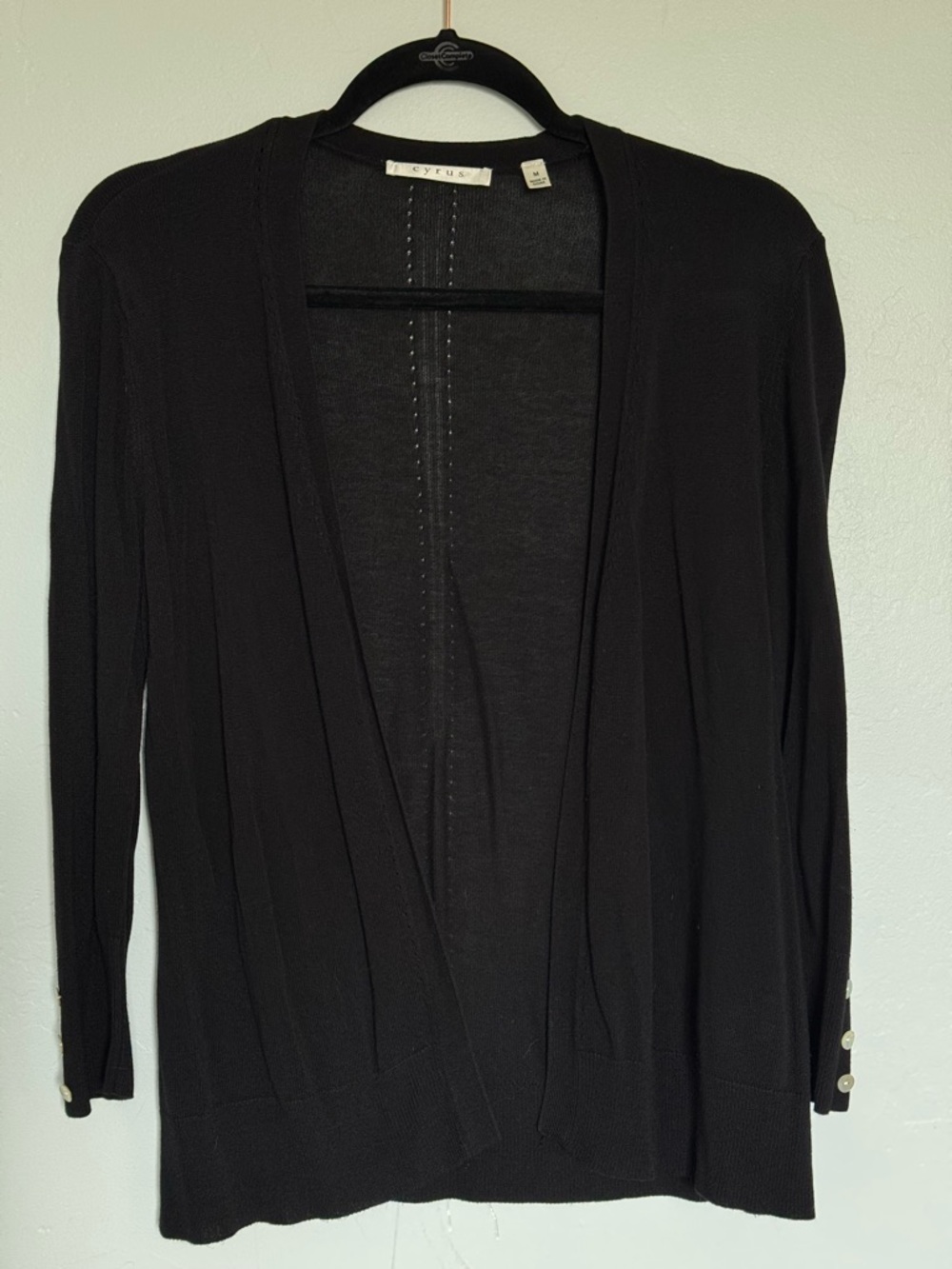 Cyrus Black Open-Front Women's Cardigan with Sleeve Buttons
